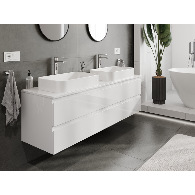 Mexen Orio armario de baño bajo lavabo 160 cm, 2 cajones, blanco brillo - 91A10-16047-2-BFF00