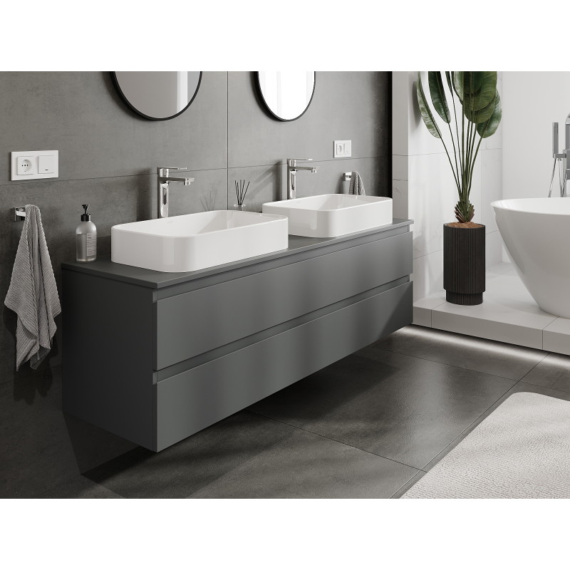 Mexen Orio 160 cm bathroom cabinet, 2 drawers, matte graphite - 91A10-16047-2-BFF66