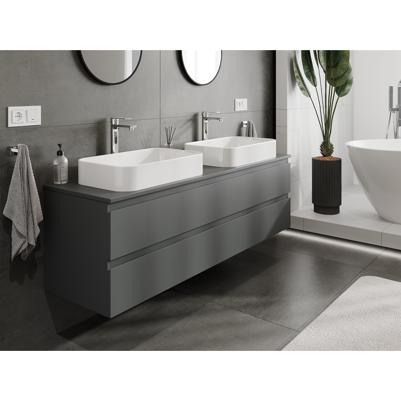 Mexen Orio badrumsskåp under tvättställ 160 cm, 2 lådor, matt grafit - 91A10-16047-2-BFF66