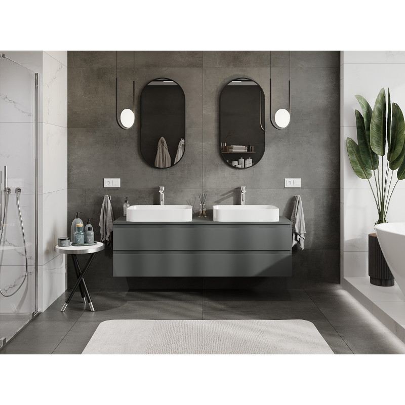 Mexen Orio 160 cm bathroom cabinet, 2 drawers, matte graphite - 91A10-16047-2-BFF66