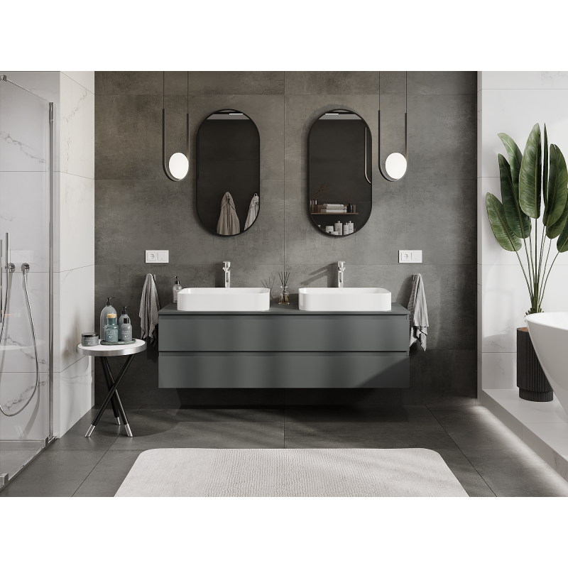 Mexen Orio badrumsskåp under tvättställ 160 cm, 2 lådor, matt grafit - 91A10-16047-2-BFF66