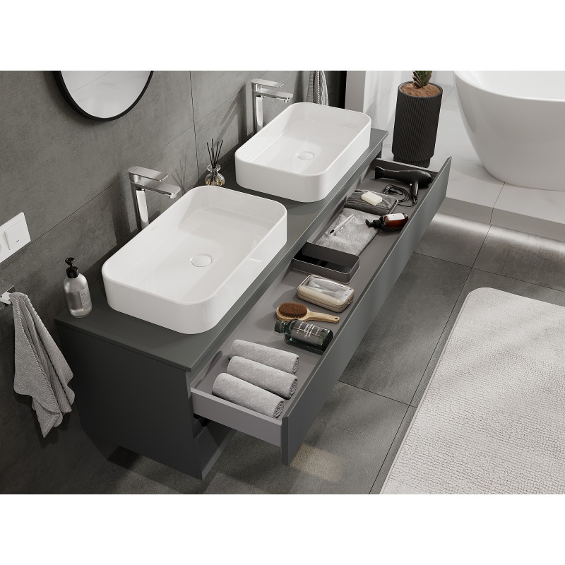 Mexen Orio 160 cm bathroom cabinet, 2 drawers, matte graphite - 91A10-16047-2-BFF66