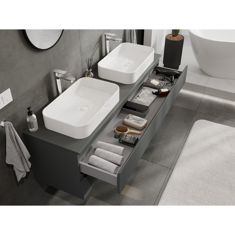 Mexen Orio badrumsskåp under tvättställ 160 cm, 2 lådor, matt grafit - 91A10-16047-2-BFF66