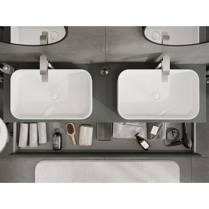 Mexen Orio 160 cm bathroom cabinet, 2 drawers, matte graphite - 91A10-16047-2-BFF66
