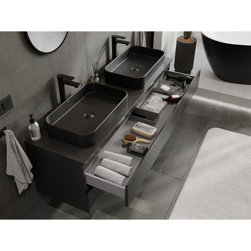Mexen Orio bathroom cabinet for under-washbasin 160 cm, 2 drawers, black matte - 91A10-16047-2-BFF71