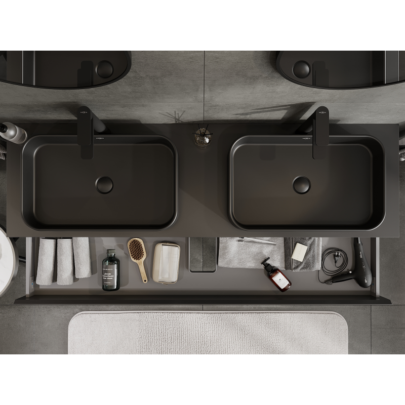 Mexen Orio armário de casa de banho para lavatório 160 cm, 2 gavetas, preto mate - 91A10-16047-2-BFF71