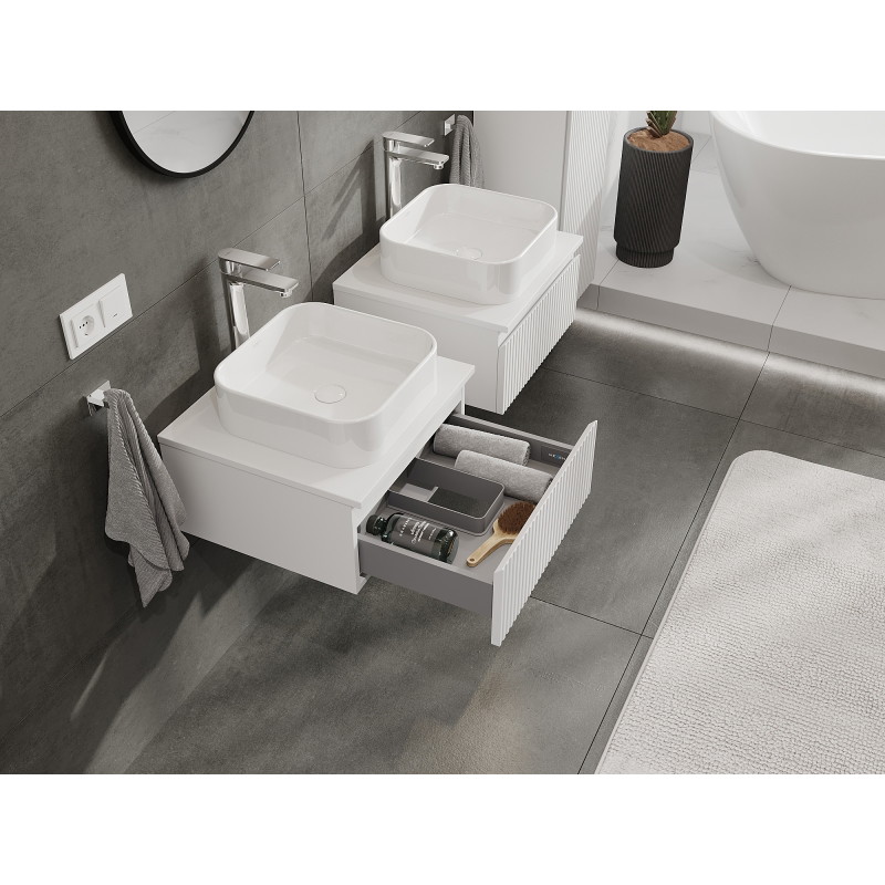 Mexen Rivel bathroom cabinet under-sink 50 cm, 1 drawer, grooved, matte white- 91A20-05023-1-BF01
