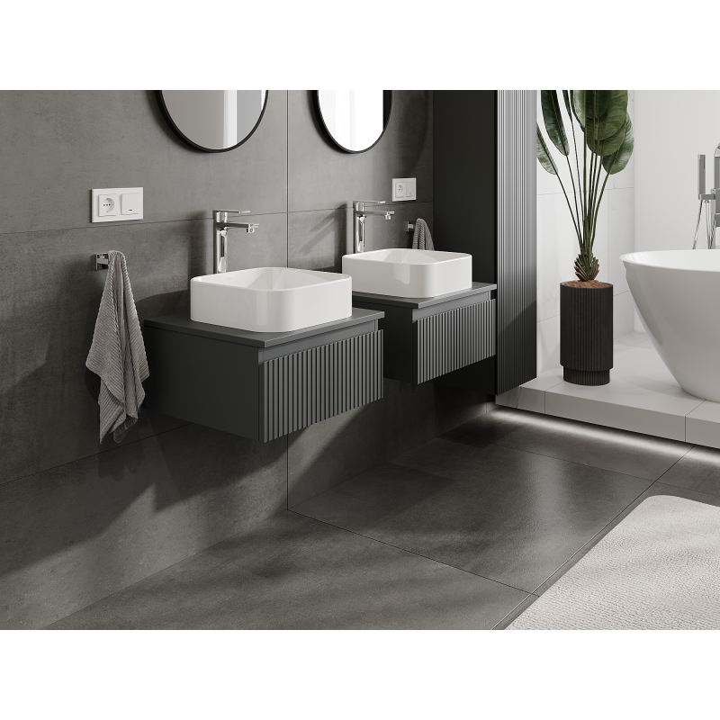 Mexen Rivel ντουλάπι μπάνιου κάτω νιπτήρα 50 cm, 1 συρτάρι, αυλακωτό, γραφίτης