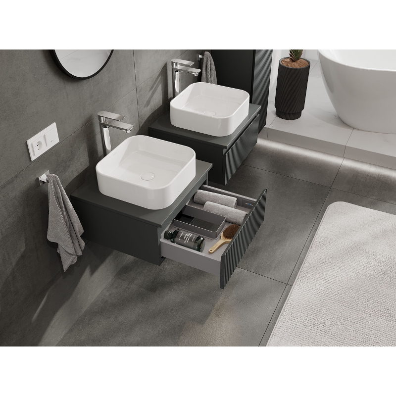 Mexen Rivel ντουλάπι μπάνιου κάτω νιπτήρα 50 cm, 1 συρτάρι, αυλακωτό, γραφίτης