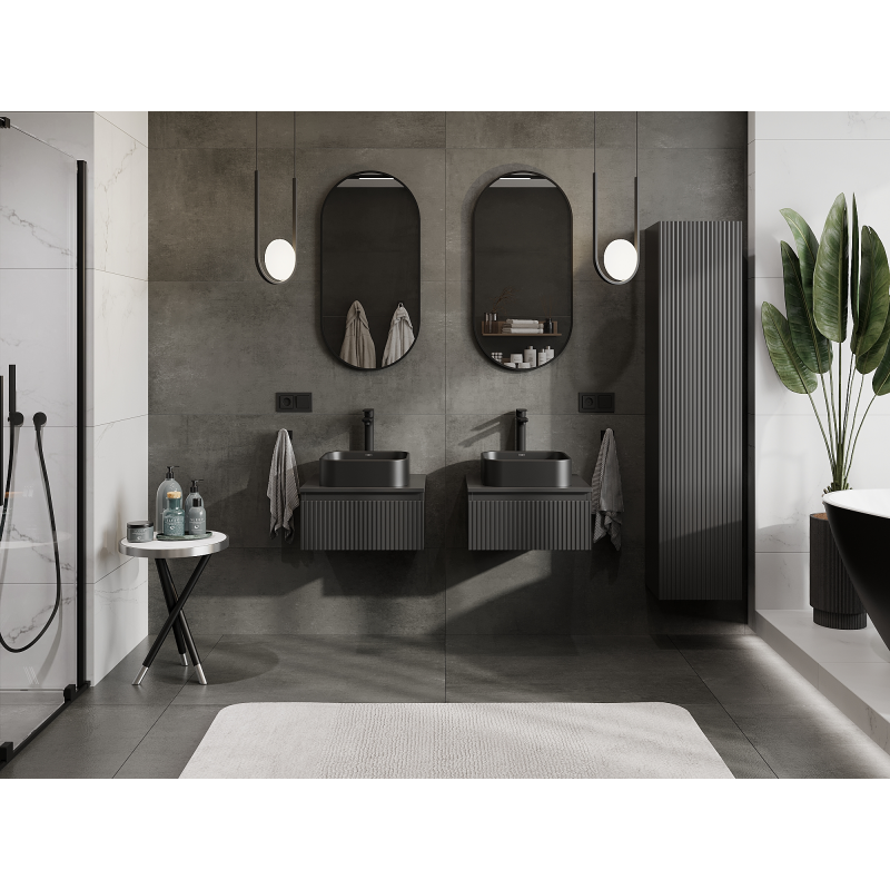 Mexen Rivel meuble de salle de bain sous lavabo 50 cm, 1 tiroir, rainuré, noir mat - 91A20-05023-1-BF71