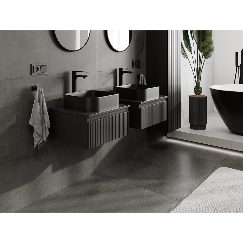 Mexen Rivel meuble de salle de bain sous lavabo 50 cm, 1 tiroir, rainuré, noir mat - 91A20-05023-1-BF71