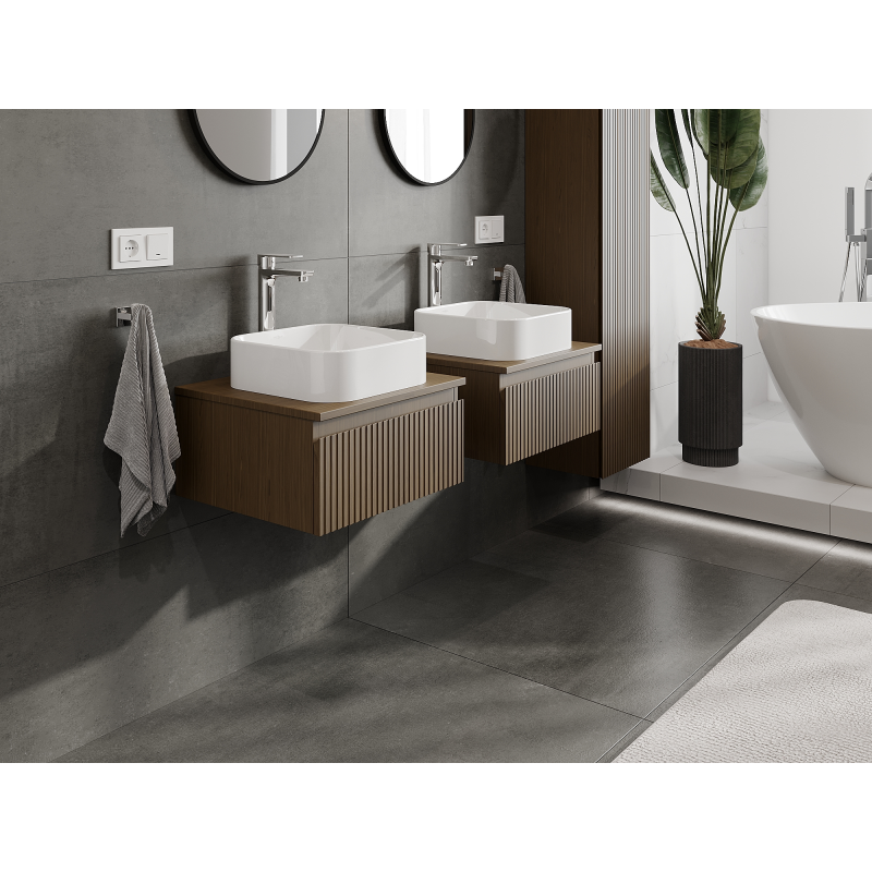 Mexen Rivel badkamerkastje onder de wastafel 50 cm, 1 lade, geribbeld, walnoot - 91A20-05023-1-BF86