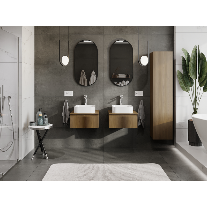 Mexen Rivel badrumsskåp under tvättställ 50 cm, 1 låda, räfflad, valnöt - 91A20-05023-1-BF86