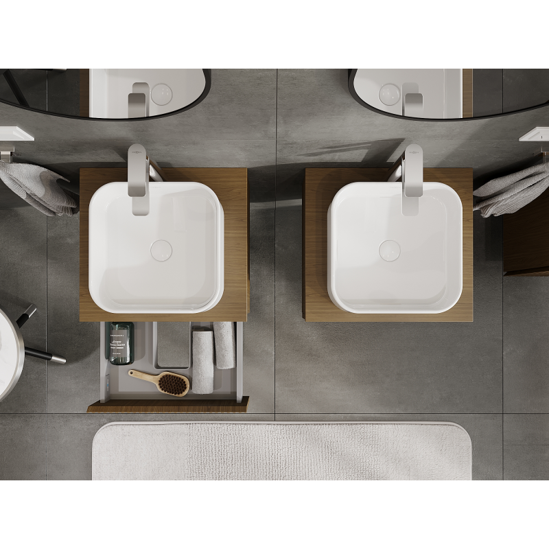 Mexen Rivel badkamerkastje onder de wastafel 50 cm, 1 lade, geribbeld, walnoot - 91A20-05023-1-BF86