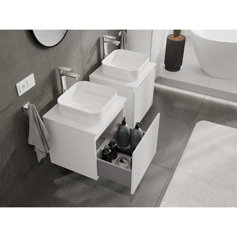 Mexen Rivel bathroom cabinet for a washbasin 50 cm, 1 drawer, fluted, white matt - 91A20-05047-1-BF01