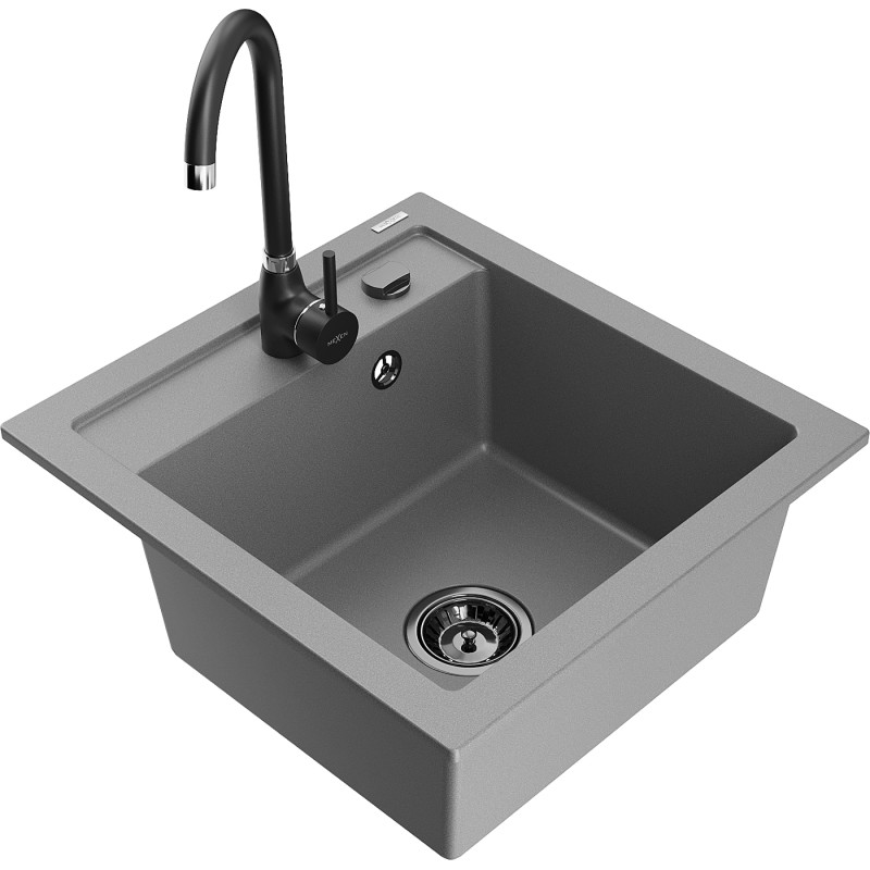 Mexen Vito fregadero de granito de 1 cubeta con grifo de cocina Telma, gris - 6503-71-670200-70-B