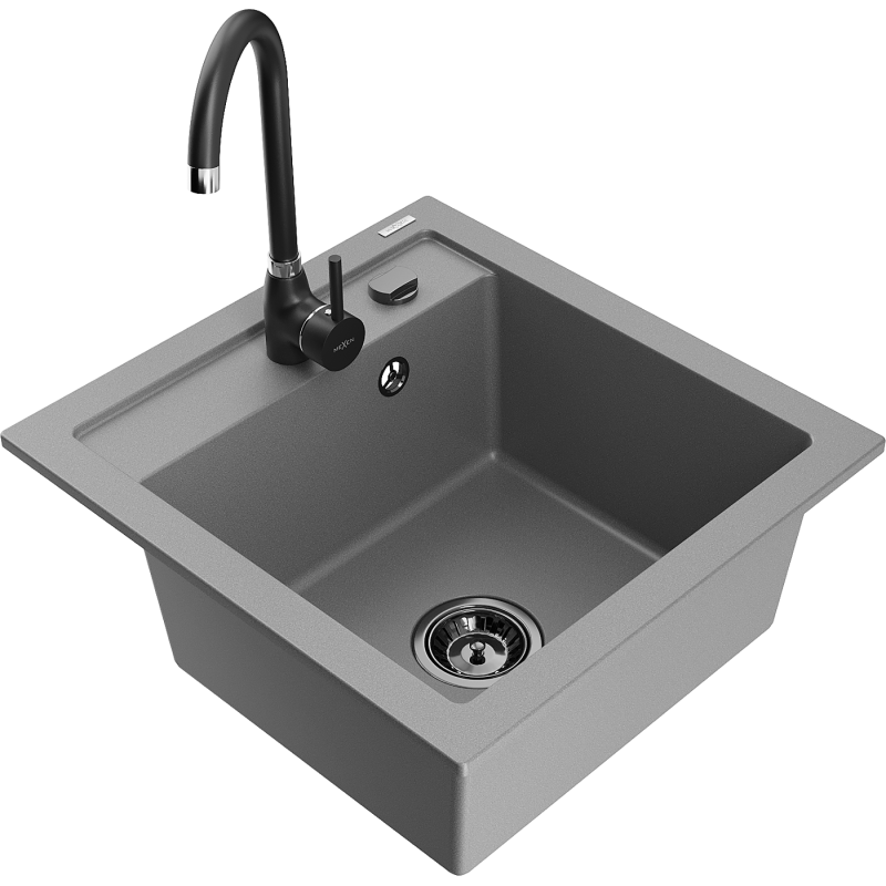 Mexen Vito fregadero de granito de 1 lavabo con grifo de cocina Telma, gris - 6503-71-670200-70-B