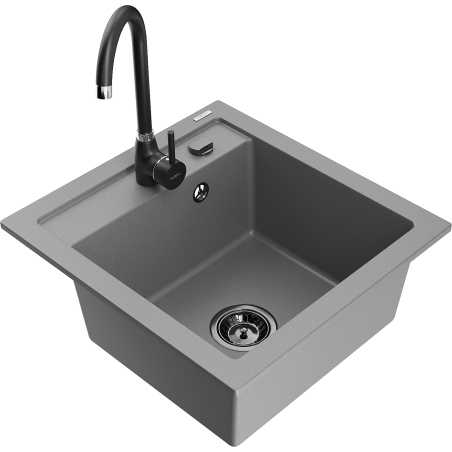 Mexen Vito fregadero de granito de 1 lavabo con grifo de cocina Telma, gris - 6503-71-670200-70-B
