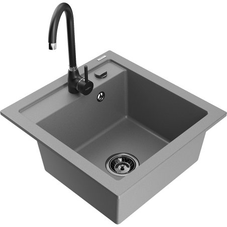 Mexen Vito granite sink 1-bowl with Telma kitchen tap, grey - 6503-71-670200-70-B