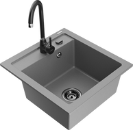 Mexen Vito fregadero de granito de 1 lavabo con grifo de cocina Telma, gris - 6503-71-670200-70-B