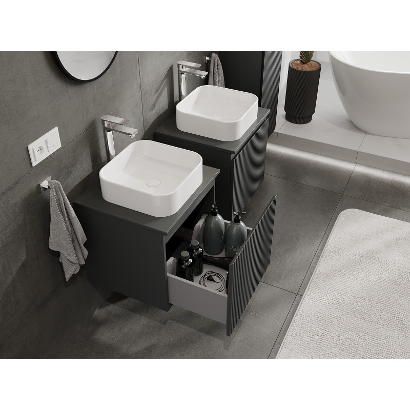 Mexen Rivel kupaonski ormar ispod umivaonika 50 cm, 1 ladica, rebrasti, grafit mat - 91A20-05047-1-BF66