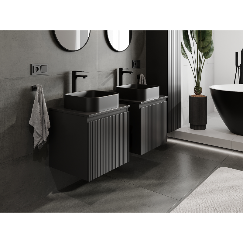 Mexen Rivel armário de casa de banho de 50 cm sob o lavatório, 1 gaveta, canelado, preto mate - 91A20-05047-1-BF71