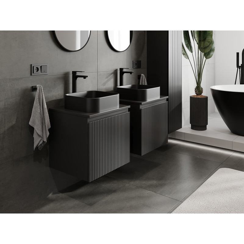 Mexen Rivel bathroom cabinet under washbasin 50 cm, 1 drawer, grooved, black matt - 91A20-05047-1-BF71