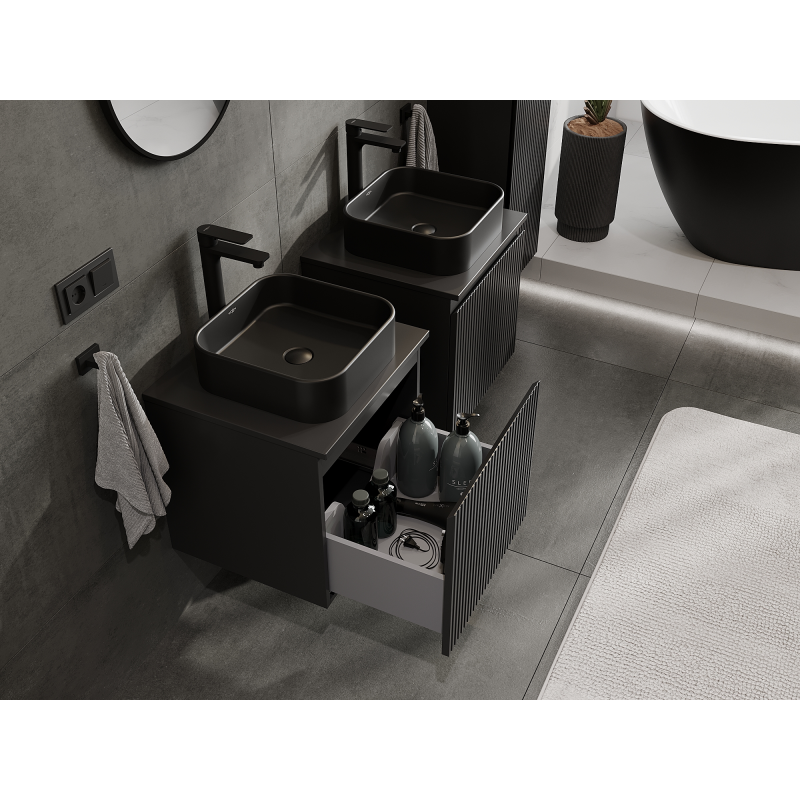 Mexen Rivel meuble de salle de bain sous-vasque 50 cm, 1 tiroir, strié, noir mat - 91A20-05047-1-BF71