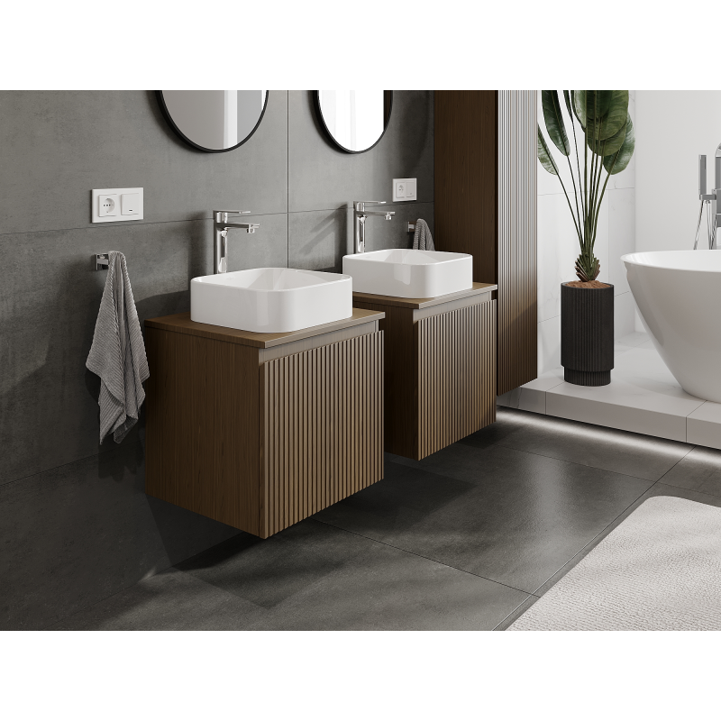 Mexen Rivel meuble-lavabo 50 cm, 1 tiroir, rainuré, noyer - 91A20-05047-1-BF86