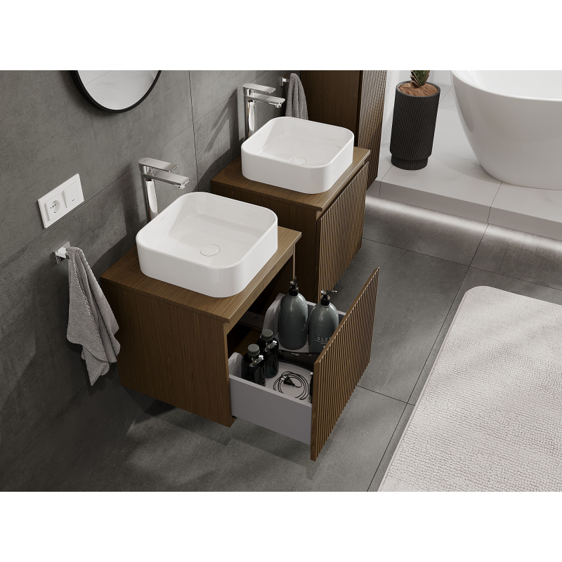 Mexen Rivel meuble-lavabo 50 cm, 1 tiroir, rainuré, noyer - 91A20-05047-1-BF86