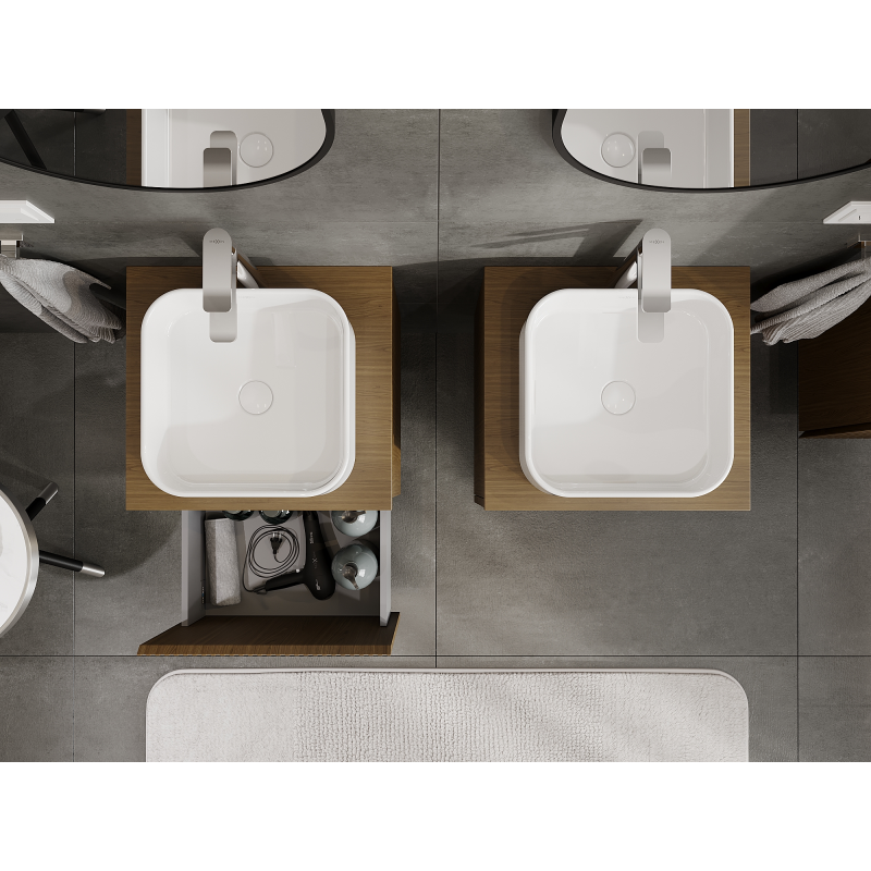 Mexen Rivel 50 cm:n kylpyhuonekaappi pesualtaan alle, 1 laatikko, uurrettu, pähkinä - 91A20-05047-1-BF86