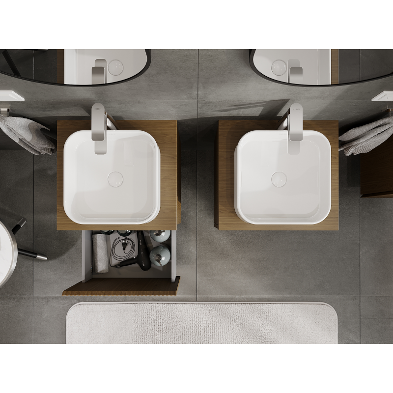 Mexen Rivel badrumsskåp med tvättställ 50 cm, 1 låda, räfflad, valnöt - 91A20-05047-1-BF86