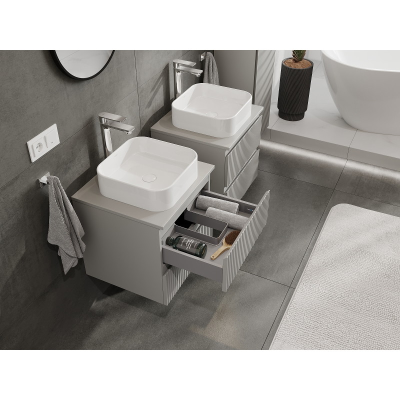 Mexen Rivel vannitoakapp kraanikausi jaoks 50 cm, 2 sahtlit, rihveldus, hall matt - 91A20-05047-2-BFF62