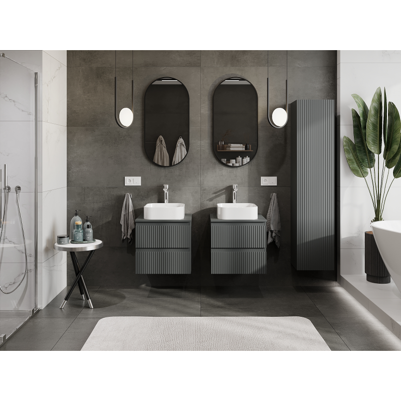 Mexen Rivel armário de casa de banho para lavatório 50 cm, 2 gavetas, ranhurado, grafite mate - 91A20-05047-2-BFF66