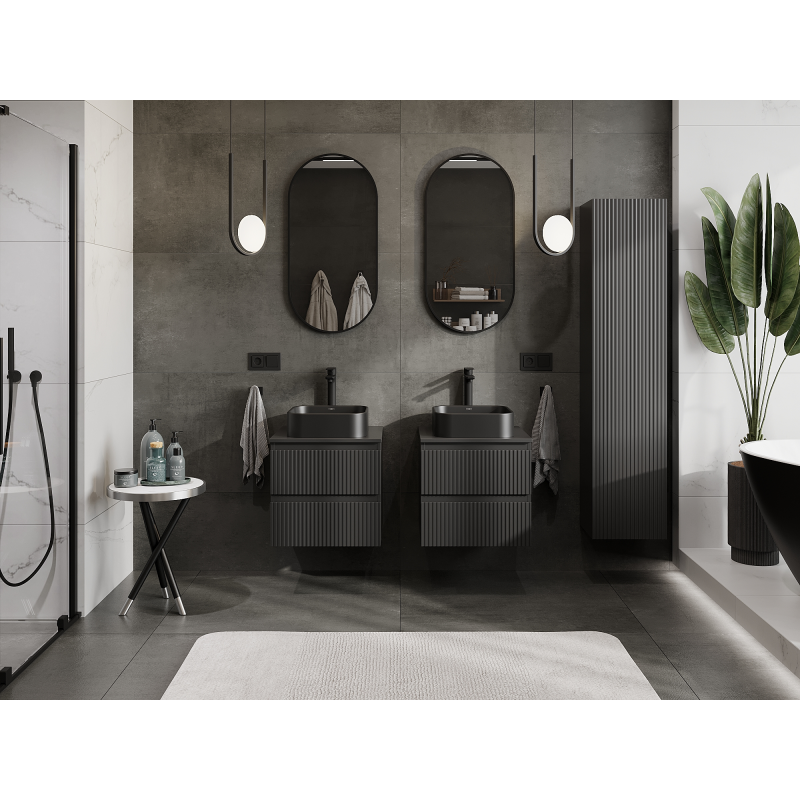 Mexen Rivel armoire de salle de bain sous lavabo 50 cm, 2 tiroirs, rainurée, noir mat - 91A20-05047-2-BFF71