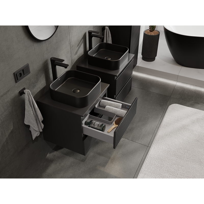 Mexen Rivel kylpyhuoneen allaskaappi 50 cm, 2 laatikkoa, uurrettu, musta matta - 91A20-05047-2-BFF71