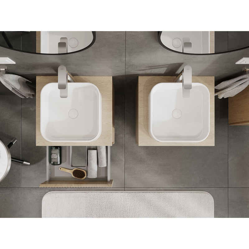 Mexen Rivel armario de baño para lavabo 50 cm, 2 cajones, estriado, roble - 91A20-05047-2-BFF81