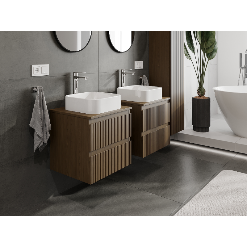 Mexen Rivel Badezimmerschrank unter dem Waschbecken 50 cm, 2 Schubladen, gerillt, Nussbaum - 91A20-05047-2-BFF86