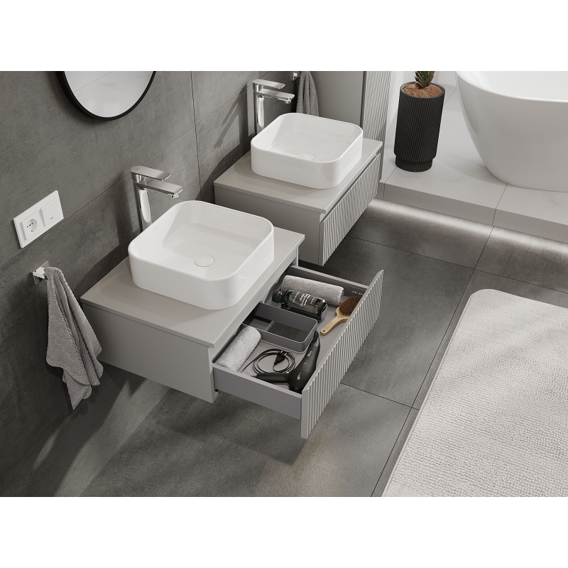 Mexen Rivel mobile da bagno sottolavabo 60 cm, 1 cassetto, scanalato, grigio opaco - 91A20-06023-1-BF62