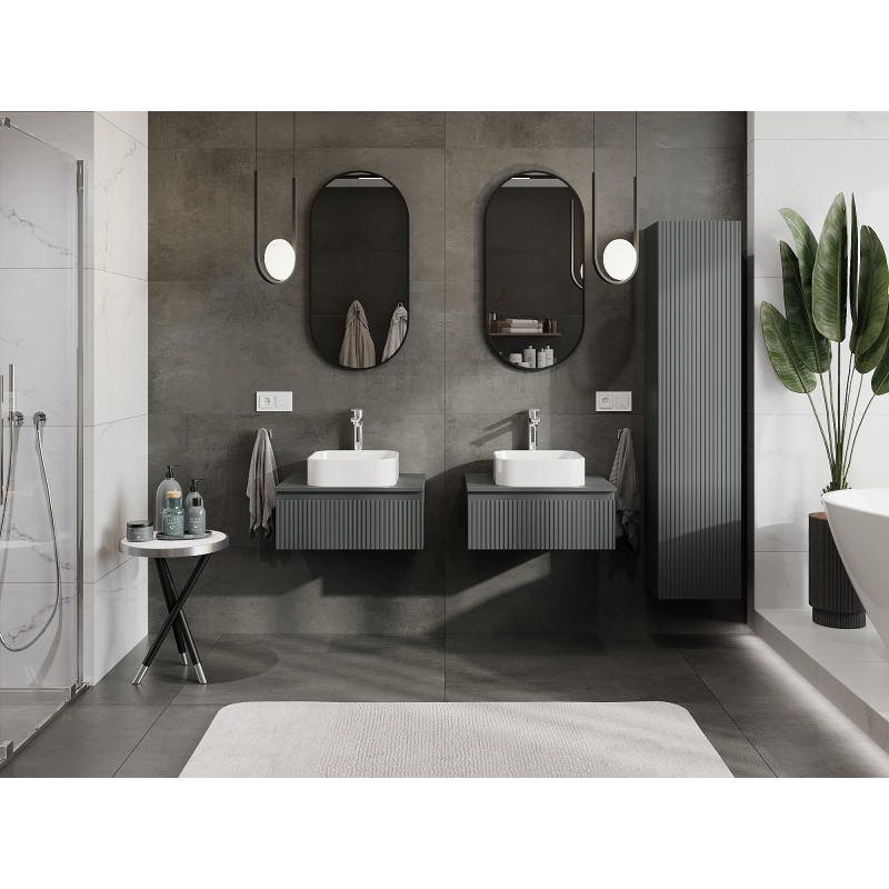 Mexen Rivel armoire de salle de bains sous lavabo 60 cm, 1 tiroir, rainurée, graphite mat - 91A20-06023-1-BF66