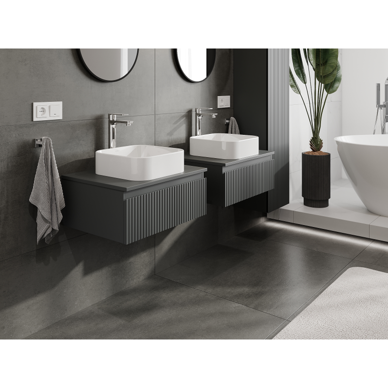 Mexen Rivel armoire de salle de bains sous lavabo 60 cm, 1 tiroir, rainurée, graphite mat - 91A20-06023-1-BF66