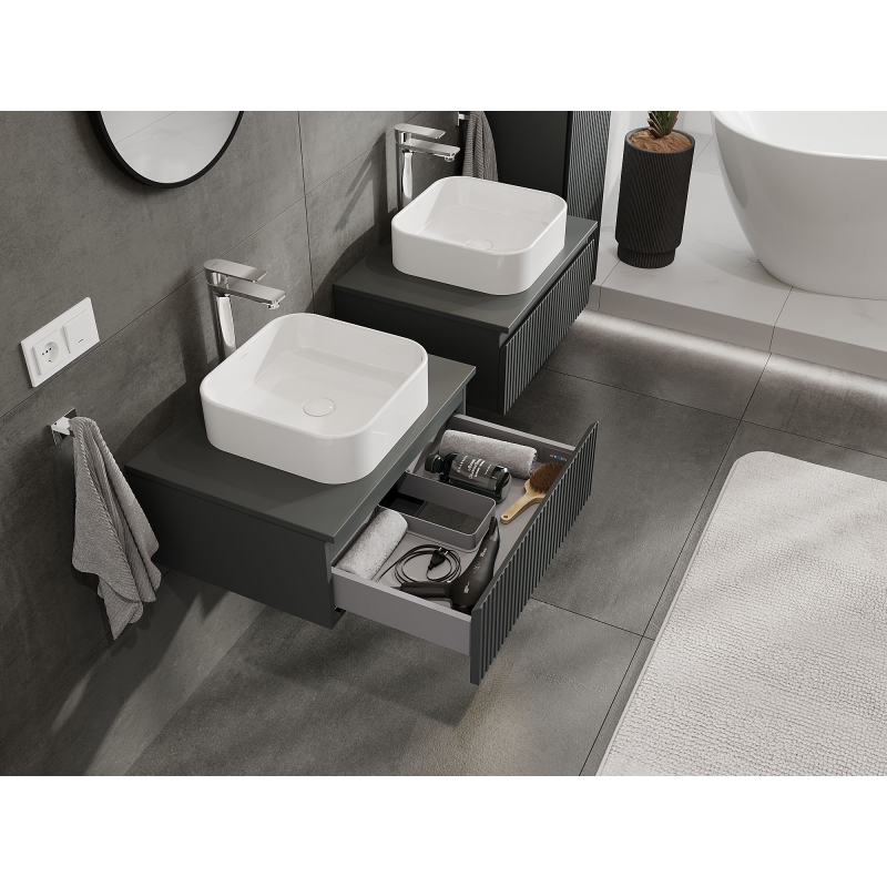 Mexen Rivel armoire de salle de bains sous lavabo 60 cm, 1 tiroir, rainurée, graphite mat - 91A20-06023-1-BF66