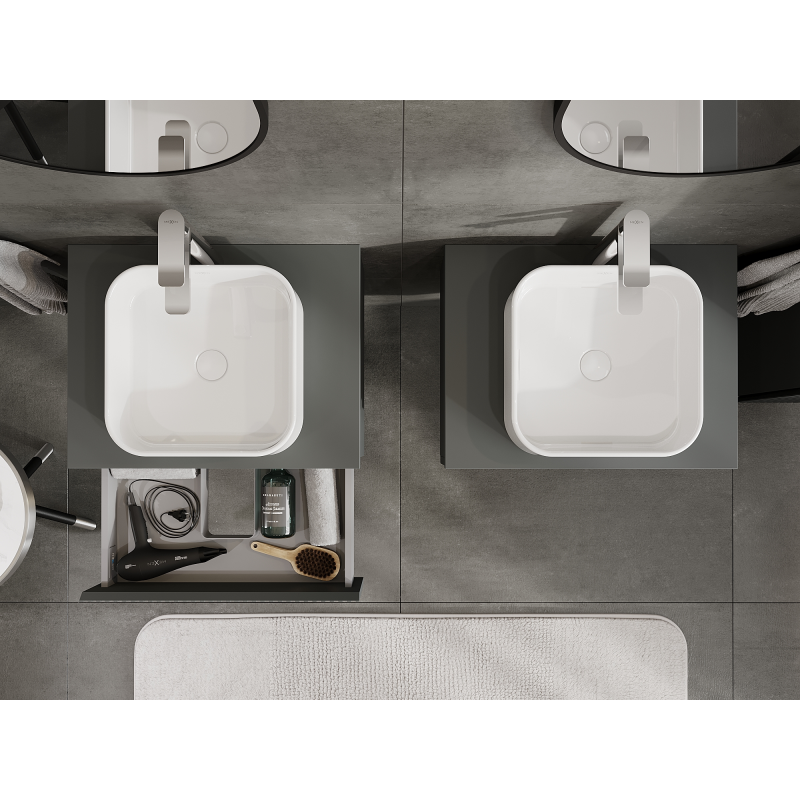 Mexen Rivel armoire de salle de bains sous lavabo 60 cm, 1 tiroir, rainurée, graphite mat - 91A20-06023-1-BF66