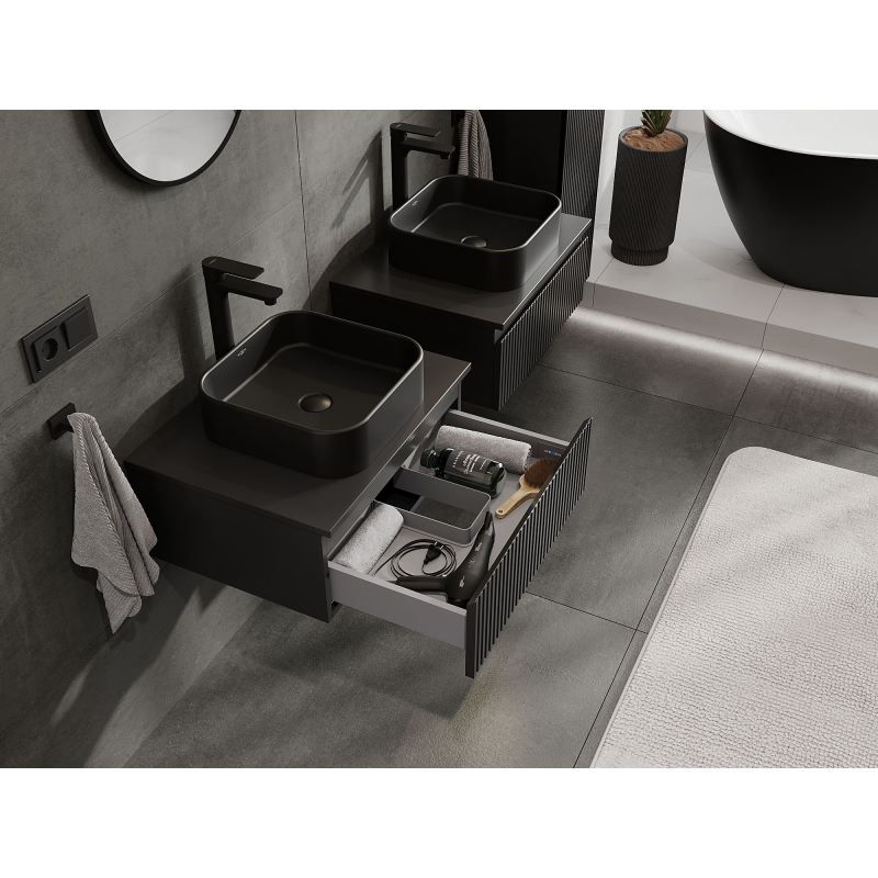 Mexen Rivel makuuhuoneen allaskaappi 60 cm, 1 laatikko, uritettu, musta matta - 91A20-06023-1-BF71