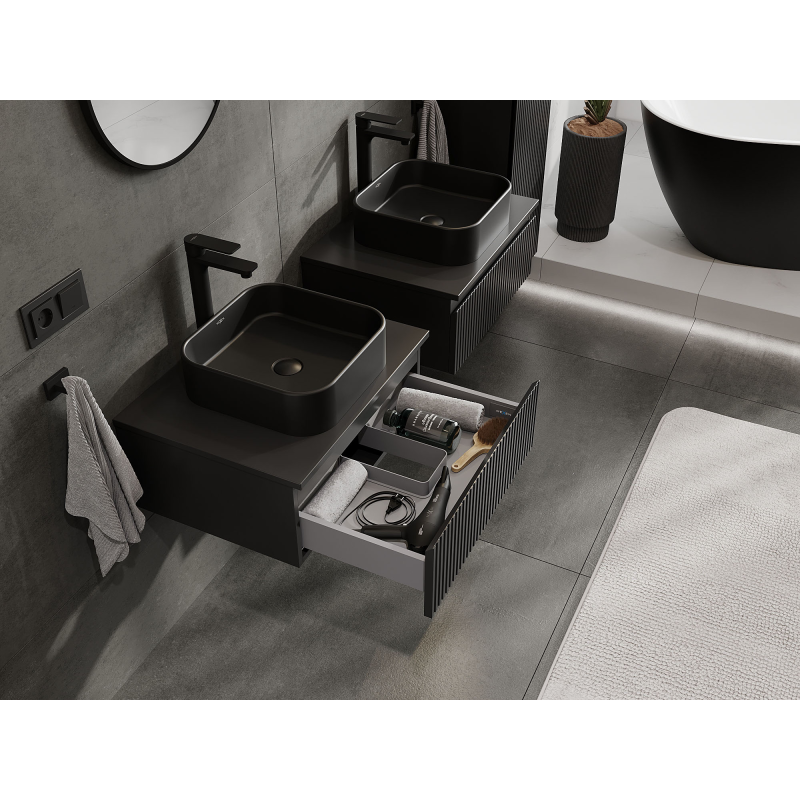 Mexen Rivel mobile bagno sottolavabo 60 cm, 1 cassetto, scanalato, nero opaco - 91A20-06023-1-BF71