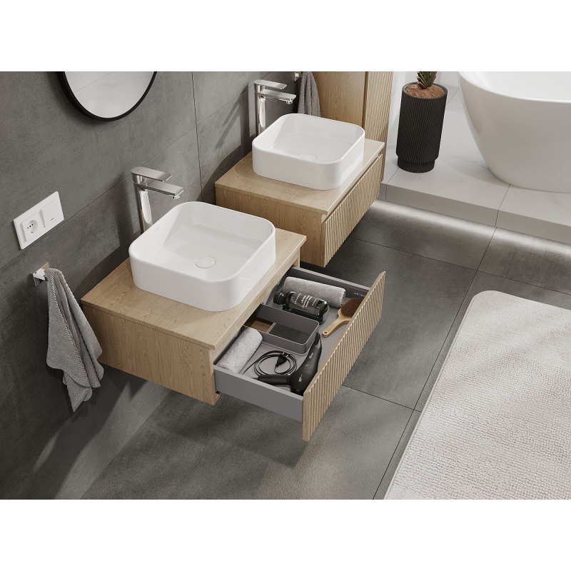 Mexen Rivel armoire de salle de bain sous lavabo 60 cm, 1 tiroir, rainuré, chêne - 91A20-06023-1-BF81