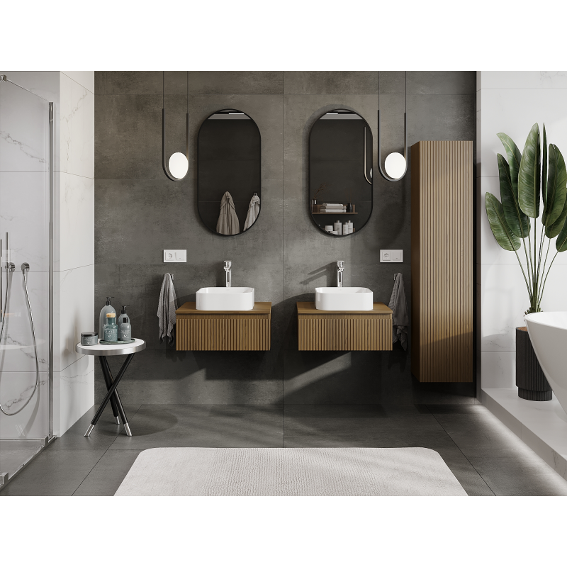 Mexen Rivel Badezimmerschrank für Waschbecken 60 cm, 1 Schublade, geriffelt, Nussbaum - 91A20-06023-1-BF86