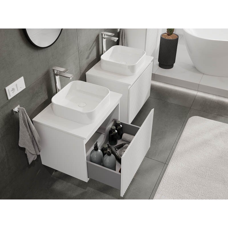 Mexen Rivel meuble de salle de bains sous lavabo 60 cm, 1 tiroir, rainuré, blanc mat - 91A20-06047-1-BF01