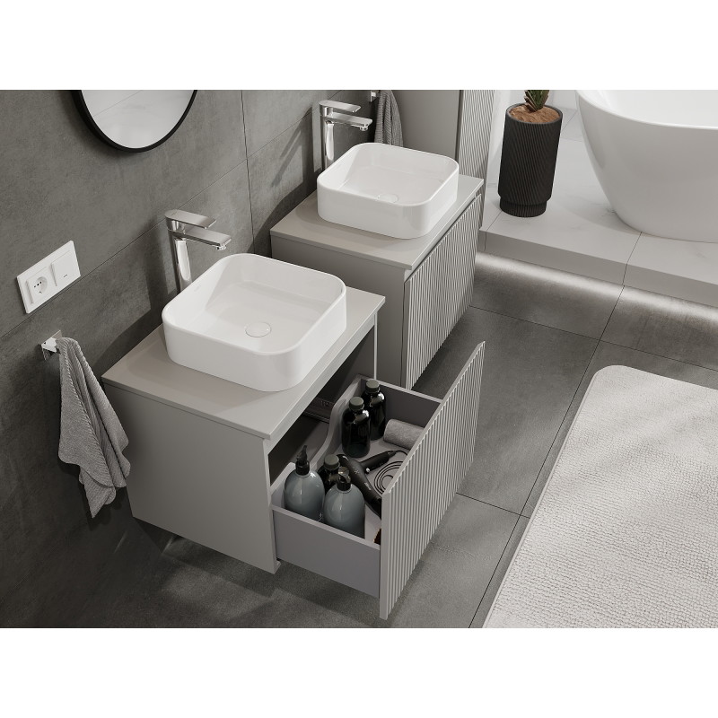 Mexen Rivel bathroom cabinet 60 cm, 1 drawer, fluted, matte grey - 91A20-06047-1-BF62