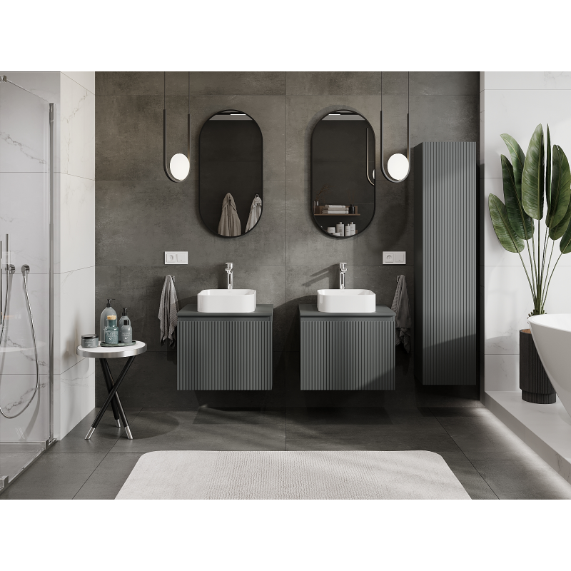 Mexen Rivel armoire de salle de bain sous lavabo 60 cm, 1 tiroir, rainurée, graphite mat - 91A20-06047-1-BF66